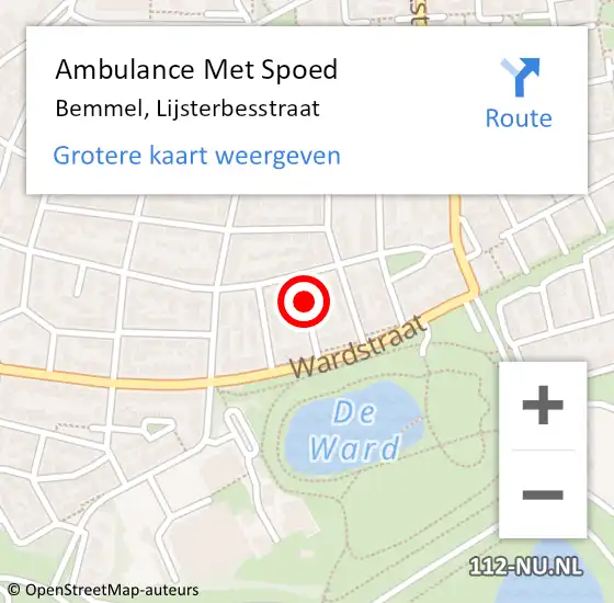 Locatie op kaart van de 112 melding: Ambulance Met Spoed Naar Bemmel, Lijsterbesstraat op 30 januari 2020 13:43