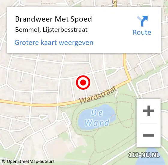 Locatie op kaart van de 112 melding: Brandweer Met Spoed Naar Bemmel, Lijsterbesstraat op 30 januari 2020 13:53