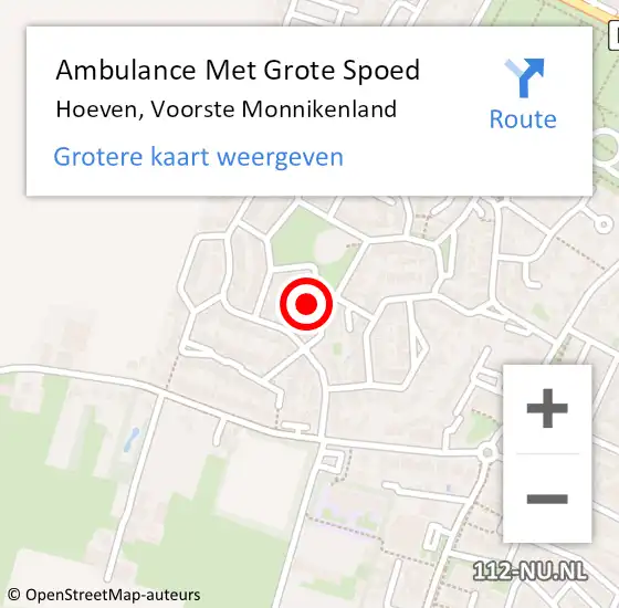 Locatie op kaart van de 112 melding: Ambulance Met Grote Spoed Naar Hoeven, Voorste Monnikenland op 26 april 2014 22:57