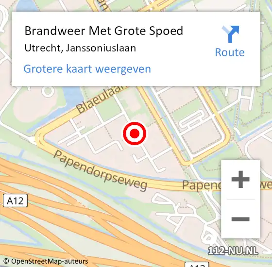 Locatie op kaart van de 112 melding: Brandweer Met Grote Spoed Naar Utrecht, Janssoniuslaan op 30 januari 2020 15:21