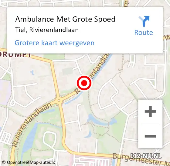 Locatie op kaart van de 112 melding: Ambulance Met Grote Spoed Naar Tiel, Rivierenlandlaan op 30 januari 2020 18:09
