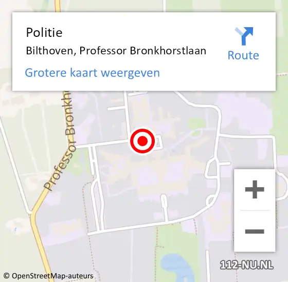 Locatie op kaart van de 112 melding: Politie Bilthoven, Professor Bronkhorstlaan op 30 januari 2020 22:56