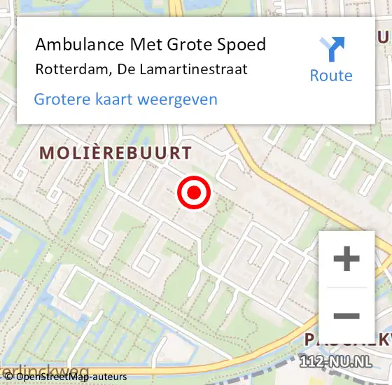 Locatie op kaart van de 112 melding: Ambulance Met Grote Spoed Naar Rotterdam, De Lamartinestraat op 31 januari 2020 15:16