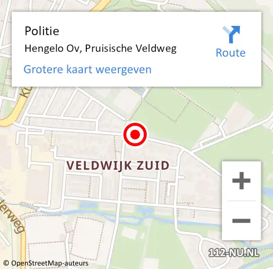 Locatie op kaart van de 112 melding: Politie Hengelo Ov, Pruisische Veldweg op 31 januari 2020 20:16