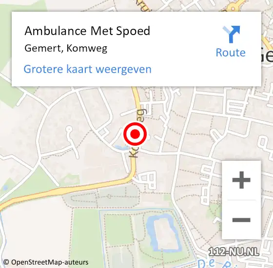 Locatie op kaart van de 112 melding: Ambulance Met Spoed Naar Gemert, Komweg op 31 januari 2020 20:45