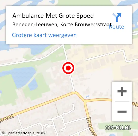 Locatie op kaart van de 112 melding: Ambulance Met Grote Spoed Naar Beneden-Leeuwen, Korte Brouwersstraat op 31 januari 2020 23:10