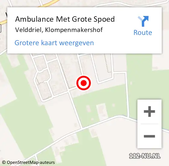 Locatie op kaart van de 112 melding: Ambulance Met Grote Spoed Naar Velddriel, Klompenmakershof op 27 april 2014 02:23