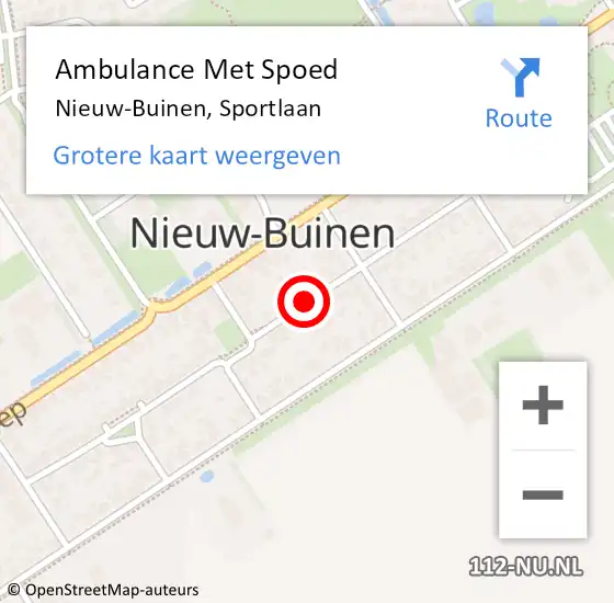 Locatie op kaart van de 112 melding: Ambulance Met Spoed Naar Nieuw-Buinen, Sportlaan op 1 februari 2020 01:45