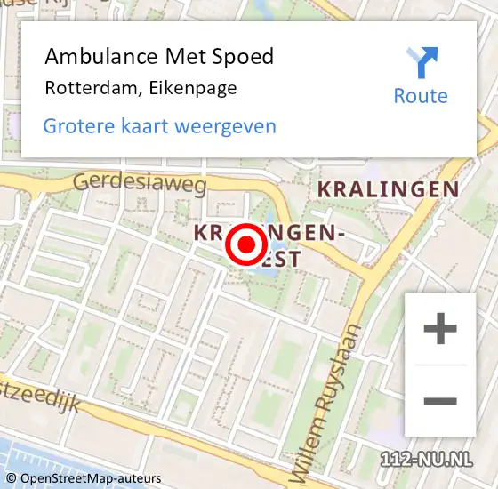 Locatie op kaart van de 112 melding: Ambulance Met Spoed Naar Rotterdam, Eikenpage op 1 februari 2020 02:20