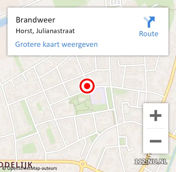 Locatie op kaart van de 112 melding: Brandweer Horst, Julianastraat op 1 februari 2020 02:49