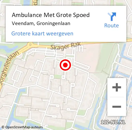 Locatie op kaart van de 112 melding: Ambulance Met Grote Spoed Naar Veendam, Groningenlaan op 1 februari 2020 13:37