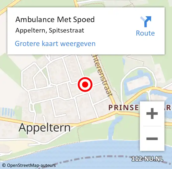Locatie op kaart van de 112 melding: Ambulance Met Spoed Naar Appeltern, Spitsestraat op 1 februari 2020 13:40