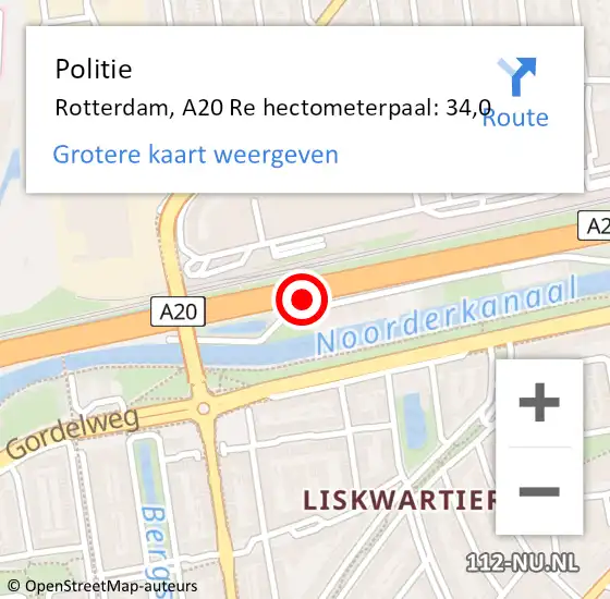 Locatie op kaart van de 112 melding: Politie Rotterdam, A20 L hectometerpaal: 28,1 op 1 februari 2020 17:57