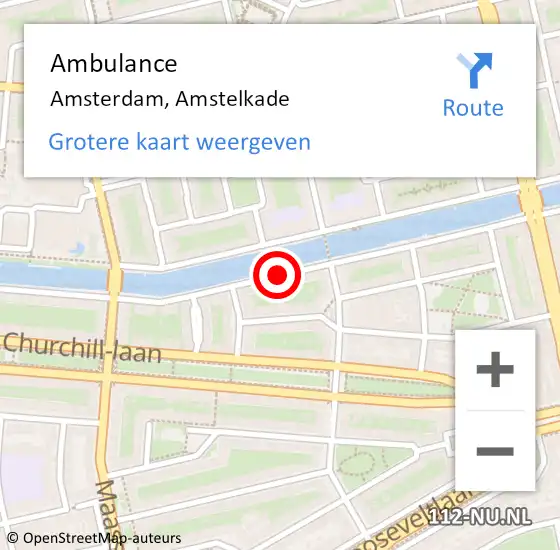 Locatie op kaart van de 112 melding: Ambulance Amsterdam, Amstelkade op 1 februari 2020 22:11