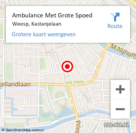 Locatie op kaart van de 112 melding: Ambulance Met Grote Spoed Naar Weesp, Kastanjelaan op 1 februari 2020 23:54