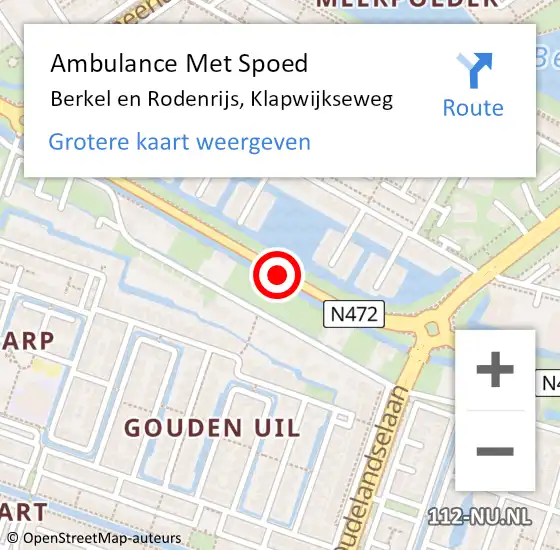 Locatie op kaart van de 112 melding: Ambulance Met Spoed Naar Berkel en Rodenrijs, Klapwijkseweg op 2 februari 2020 00:00