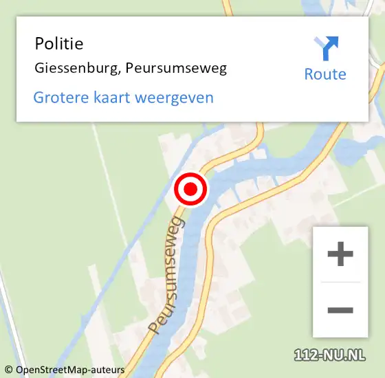 Locatie op kaart van de 112 melding: Politie Giessenburg, Peursumseweg op 2 februari 2020 03:22