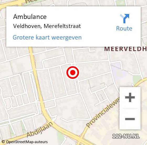 Locatie op kaart van de 112 melding: Ambulance Veldhoven, Merefeltstraat op 2 februari 2020 08:59