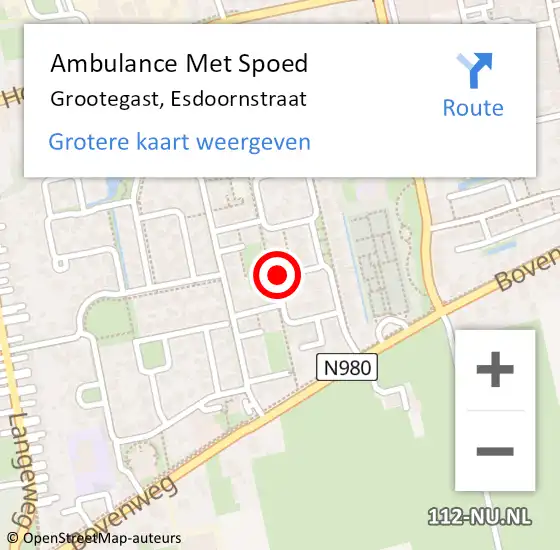 Locatie op kaart van de 112 melding: Ambulance Met Spoed Naar Grootegast, Esdoornstraat op 2 februari 2020 09:38
