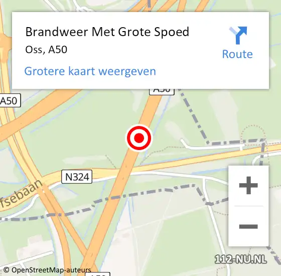 Locatie op kaart van de 112 melding: Brandweer Met Grote Spoed Naar Oss, A50 op 2 februari 2020 10:17