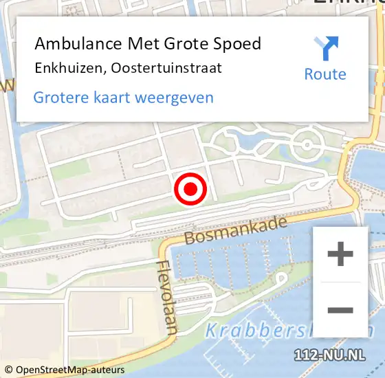 Locatie op kaart van de 112 melding: Ambulance Met Grote Spoed Naar Enkhuizen, Oostertuinstraat op 2 februari 2020 12:41