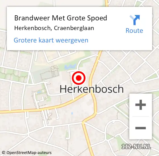 Locatie op kaart van de 112 melding: Brandweer Met Grote Spoed Naar Herkenbosch, Craenberglaan op 2 februari 2020 13:52