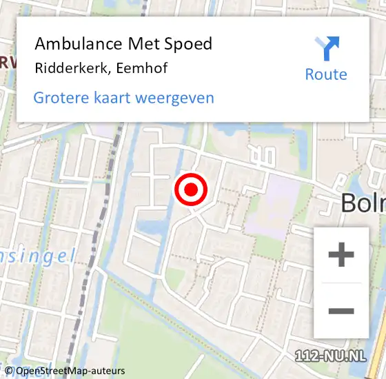 Locatie op kaart van de 112 melding: Ambulance Met Spoed Naar Ridderkerk, Eemhof op 2 februari 2020 15:04