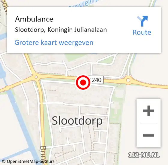 Locatie op kaart van de 112 melding: Ambulance Slootdorp, Koningin Julianalaan op 2 februari 2020 17:36