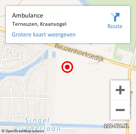 Locatie op kaart van de 112 melding: Ambulance Terneuzen, Kraanvogel op 2 februari 2020 19:56