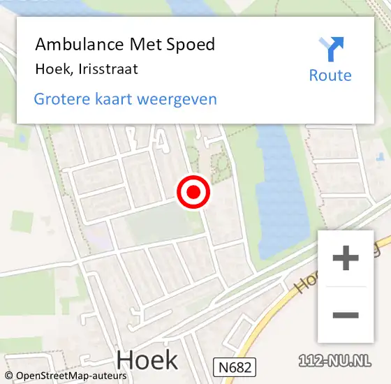 Locatie op kaart van de 112 melding: Ambulance Met Spoed Naar Hoek, Irisstraat op 2 februari 2020 21:38