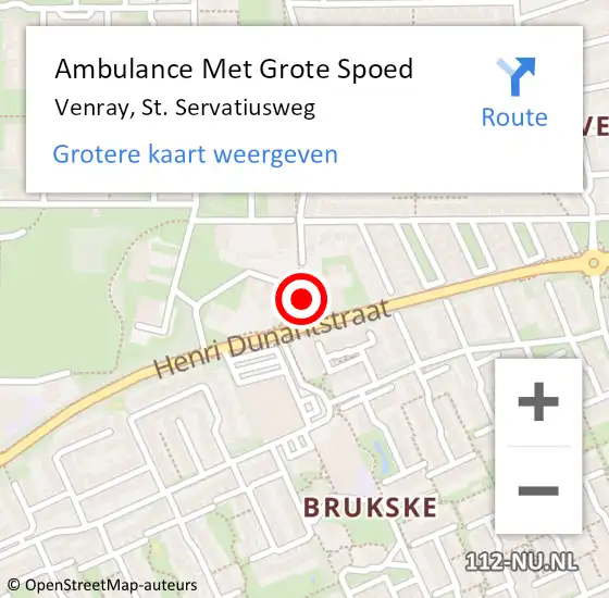 Locatie op kaart van de 112 melding: Ambulance Met Grote Spoed Naar Venray, St. Servatiusweg op 3 februari 2020 00:45