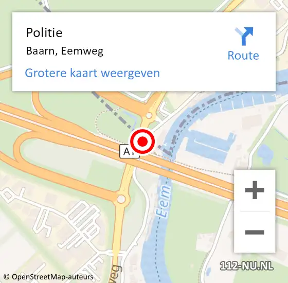 Locatie op kaart van de 112 melding: Politie Baarn, Eemweg op 3 februari 2020 07:02