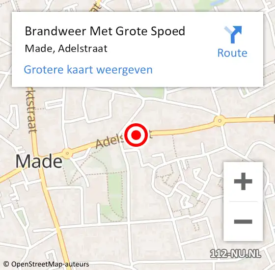 Locatie op kaart van de 112 melding: Brandweer Met Grote Spoed Naar Made, Adelstraat op 3 februari 2020 07:46