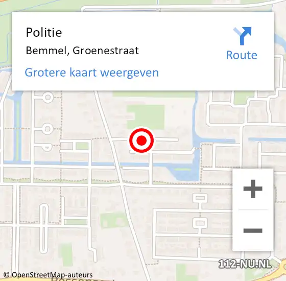 Locatie op kaart van de 112 melding: Politie Bemmel, Groenestraat op 3 februari 2020 08:07