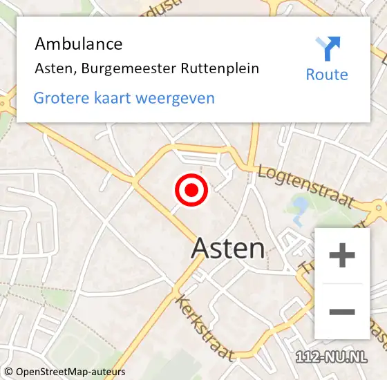 Locatie op kaart van de 112 melding: Ambulance Asten, Burgemeester Ruttenplein op 3 februari 2020 10:52