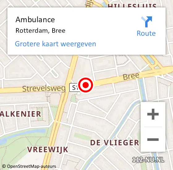 Locatie op kaart van de 112 melding: Ambulance Rotterdam, Bree op 3 februari 2020 11:31