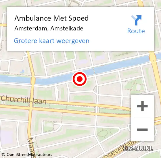 Locatie op kaart van de 112 melding: Ambulance Met Spoed Naar Amsterdam, Amstelkade op 3 februari 2020 14:29