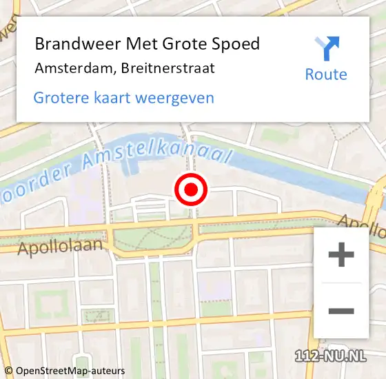 Locatie op kaart van de 112 melding: Brandweer Met Grote Spoed Naar Amsterdam, Breitnerstraat op 3 februari 2020 15:30