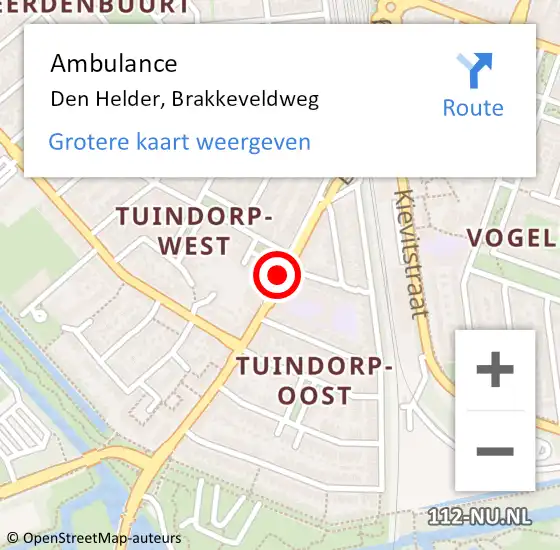 Locatie op kaart van de 112 melding: Ambulance Den Helder, Brakkeveldweg op 3 februari 2020 16:41