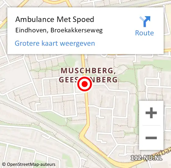 Locatie op kaart van de 112 melding: Ambulance Met Spoed Naar Eindhoven, Broekakkerseweg op 3 februari 2020 20:22