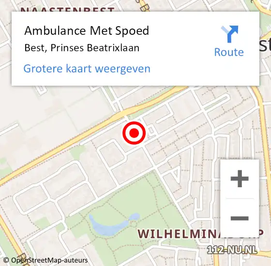 Locatie op kaart van de 112 melding: Ambulance Met Spoed Naar Best, Prinses Beatrixlaan op 3 februari 2020 20:27