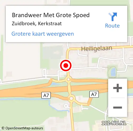 Locatie op kaart van de 112 melding: Brandweer Met Grote Spoed Naar Zuidbroek, Kerkstraat op 3 februari 2020 21:03