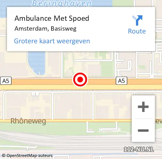 Locatie op kaart van de 112 melding: Ambulance Met Spoed Naar Amsterdam, Basisweg op 3 februari 2020 22:16