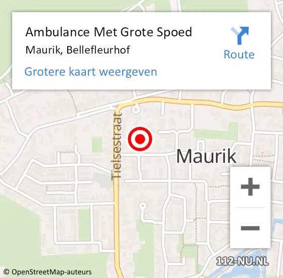 Locatie op kaart van de 112 melding: Ambulance Met Grote Spoed Naar Maurik, Bellefleurhof op 4 februari 2020 01:10