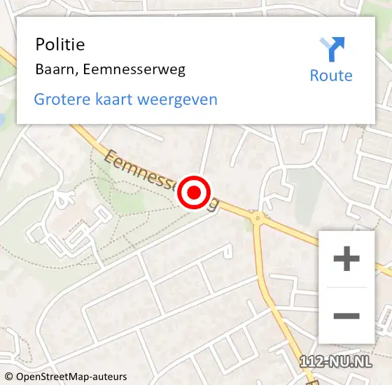 Locatie op kaart van de 112 melding: Politie Baarn, Eemnesserweg op 4 februari 2020 03:57