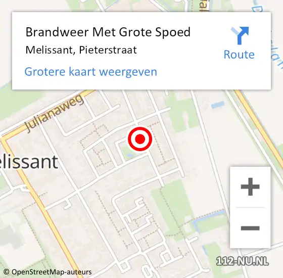 Locatie op kaart van de 112 melding: Brandweer Met Grote Spoed Naar Melissant, Pieterstraat op 4 februari 2020 05:26