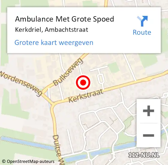 Locatie op kaart van de 112 melding: Ambulance Met Grote Spoed Naar Kerkdriel, Ambachtstraat op 4 februari 2020 07:10