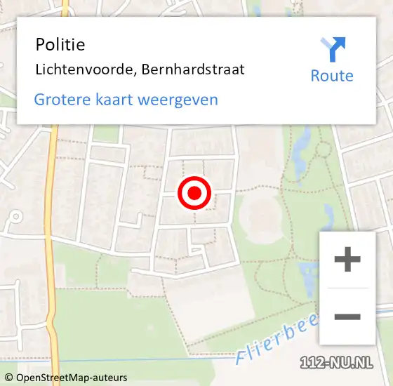 Locatie op kaart van de 112 melding: Politie Lichtenvoorde, Bernhardstraat op 4 februari 2020 08:27