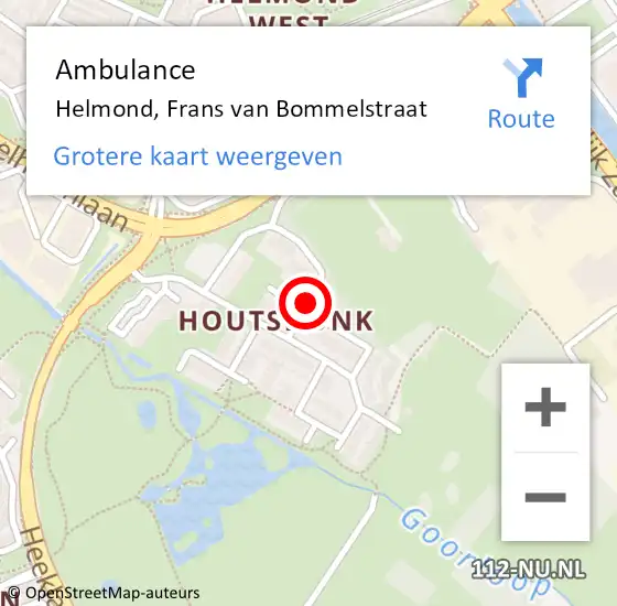 Locatie op kaart van de 112 melding: Ambulance Helmond, Frans van Bommelstraat op 4 februari 2020 10:49