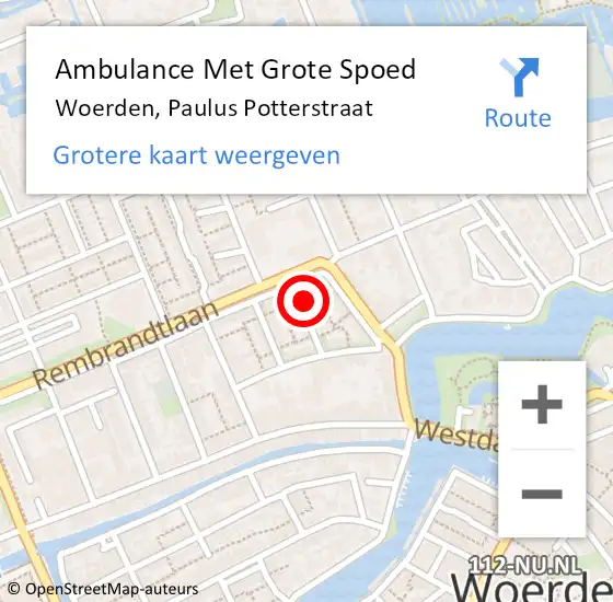 Locatie op kaart van de 112 melding: Ambulance Met Grote Spoed Naar Woerden, Paulus Potterstraat op 27 april 2014 12:03